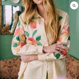 Sezane Maxy Floral Embroidered Button-Up Shirt